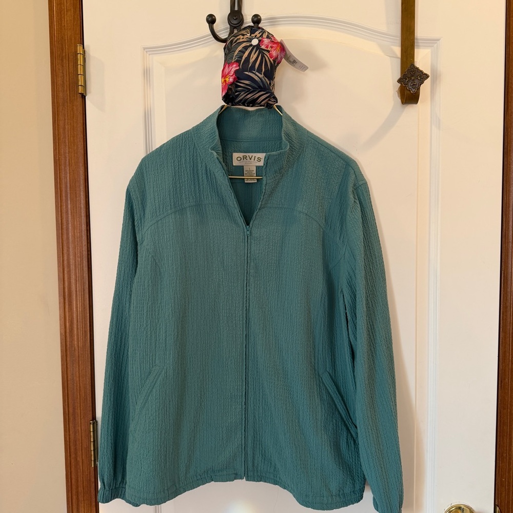 SET! Orvis Ladies Large Sea Green Krinkly Zip Up Jacket + NWT Travel Tote Bag